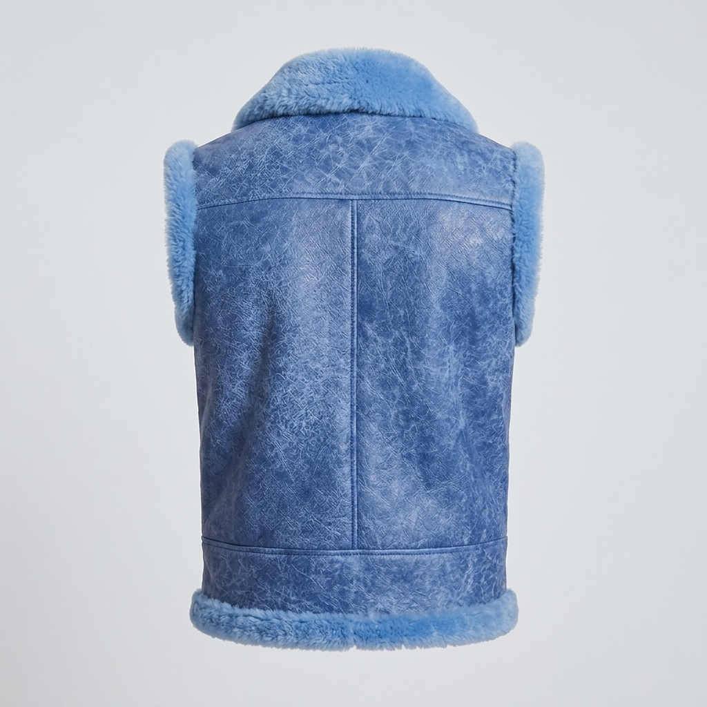 Men’s Blue Sheepskin Shearling Leather Vest – Premium Winter Gilet