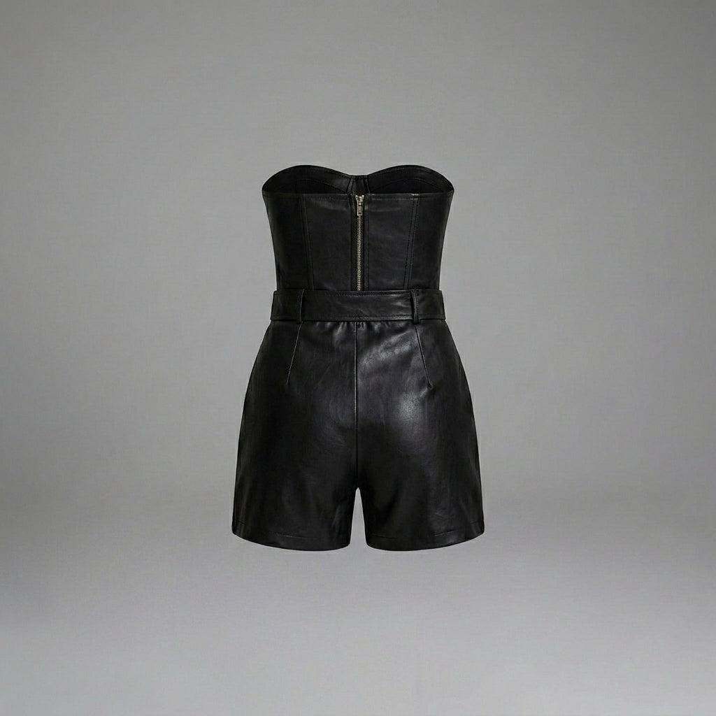 Genuine Leather Mini Catsuit for Women