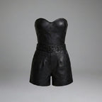 Genuine Leather Mini Catsuit for Women
