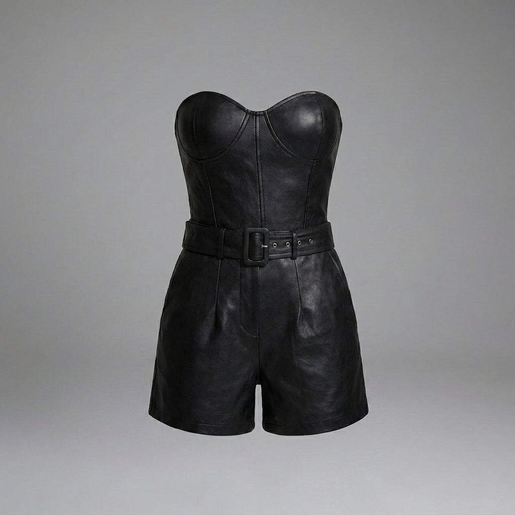 Genuine Leather Mini Catsuit for Women