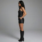 Genuine Leather Mini Catsuit for Women