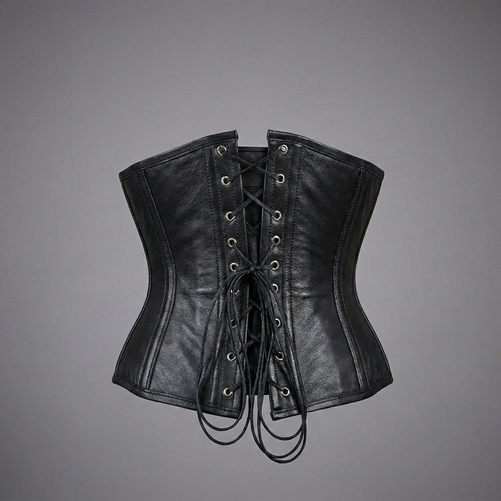 Genuine Leather Steel Boned Heavy-Duty Underbust Waist Trainer Corset
