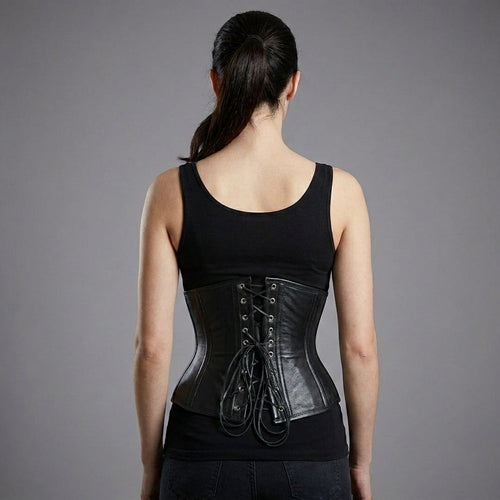 Genuine Leather Steel Boned Heavy-Duty Underbust Waist Trainer Corset