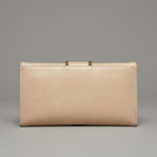 Glossy Beige Clutch Bag with Gold Buckle Detail