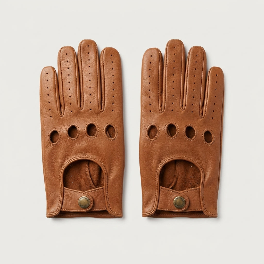 Men’s Cognac Leather Driving Gloves – Handcrafted Classic Motoring Style