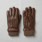 Hestra Brown Deerskin Leather Gloves with Knitted Cuff