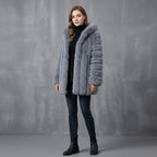 Gray Fox Fur Hooded Parka Coat
