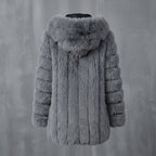 Gray Fox Fur Hooded Parka Coat