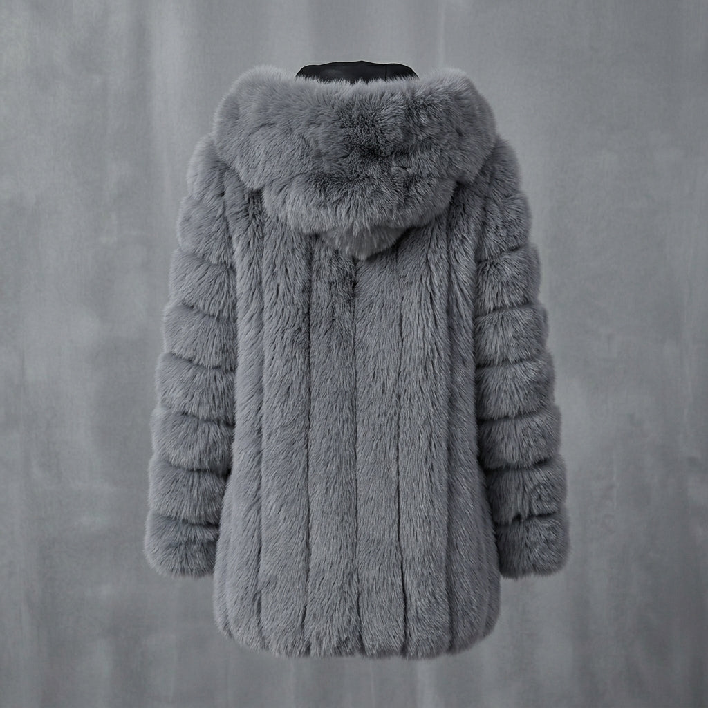 Gray Fox Fur Hooded Parka Coat