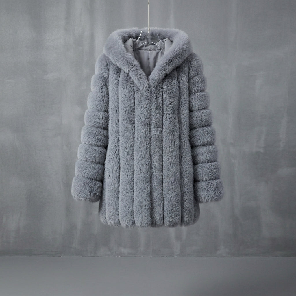 Gray Fox Fur Hooded Parka Coat
