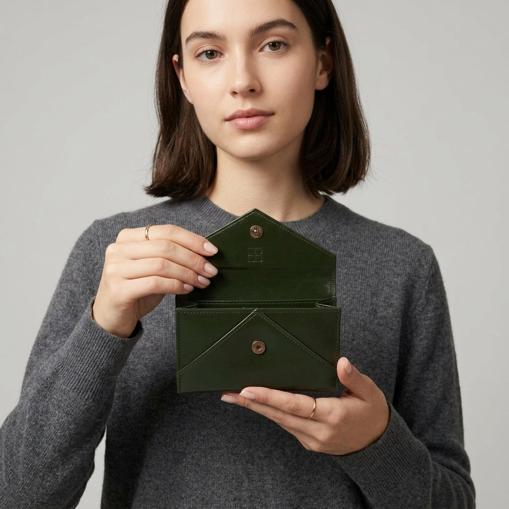 Green Leather Envelope Clutch Bag