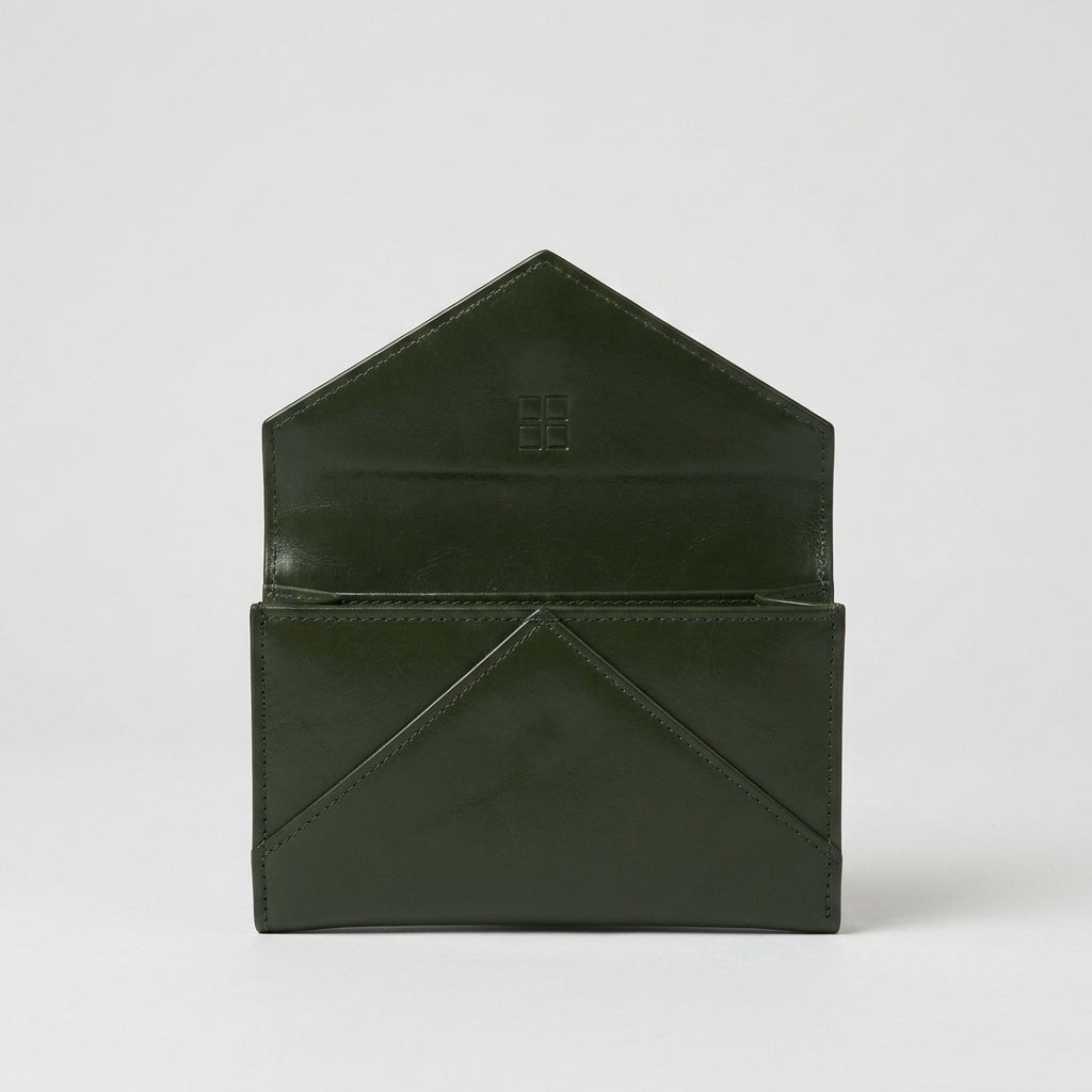 Green Leather Envelope Clutch Bag