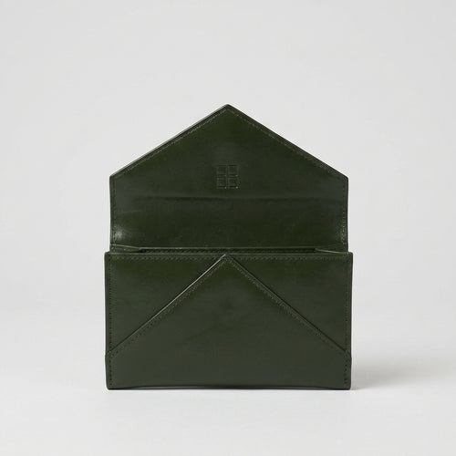 Green Leather Envelope Clutch Bag