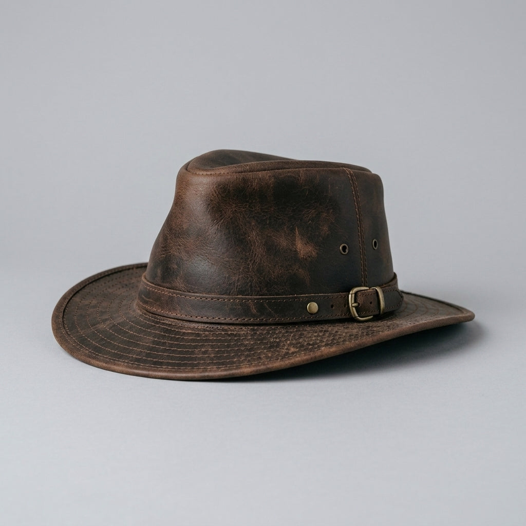 Outback Trading Company River Guide Weathered Brown Leather Hat with Buckle Strap