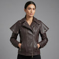 Heritage Brown Handmade Leather Biker Jacket for Women