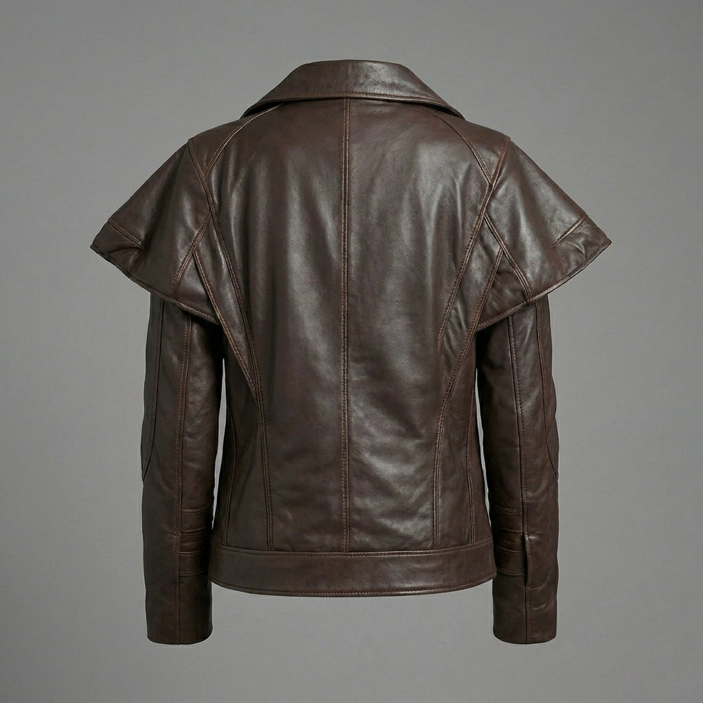 Heritage Brown Handmade Leather Biker Jacket for Women