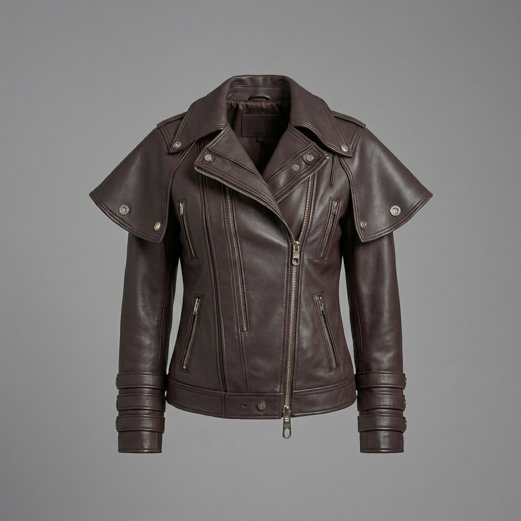 Heritage Brown Handmade Leather Biker Jacket for Women