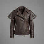 Heritage Brown Handmade Leather Biker Jacket for Women
