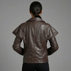 Heritage Brown Handmade Leather Biker Jacket for Women