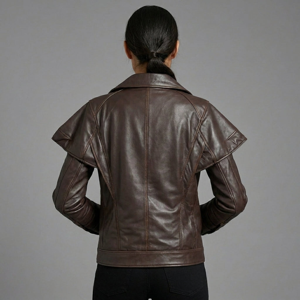 Heritage Brown Handmade Leather Biker Jacket for Women