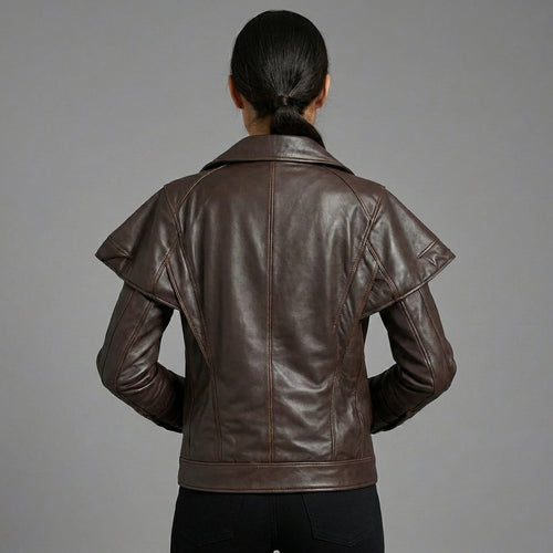 Heritage Brown Handmade Leather Biker Jacket for Women