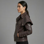 Heritage Brown Handmade Leather Biker Jacket for Women