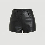 High-Waisted Black Genuine Leather Mini Shorts