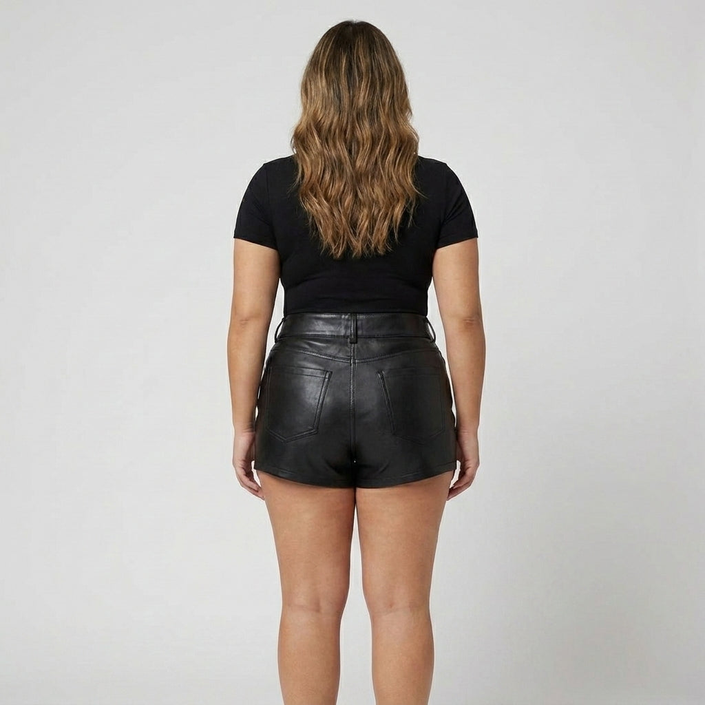 High-Waisted Black Genuine Leather Mini Shorts