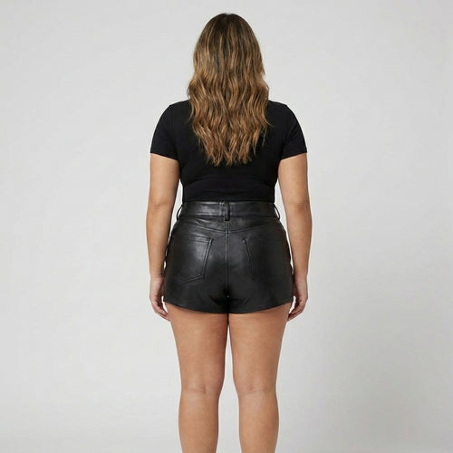High-Waisted Black Genuine Leather Mini Shorts