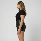 High-Waisted Black Genuine Leather Mini Shorts