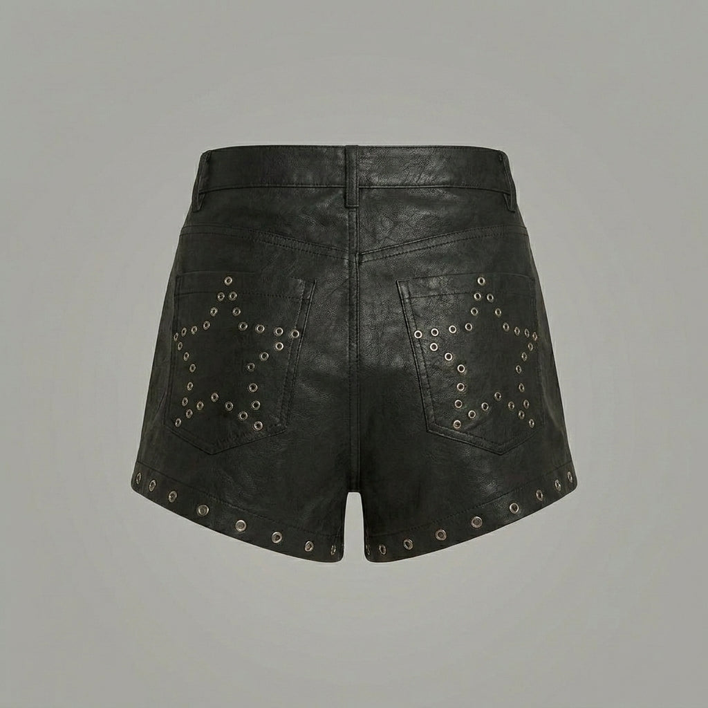High-Waisted Studded Faux Leather Shorts for Women