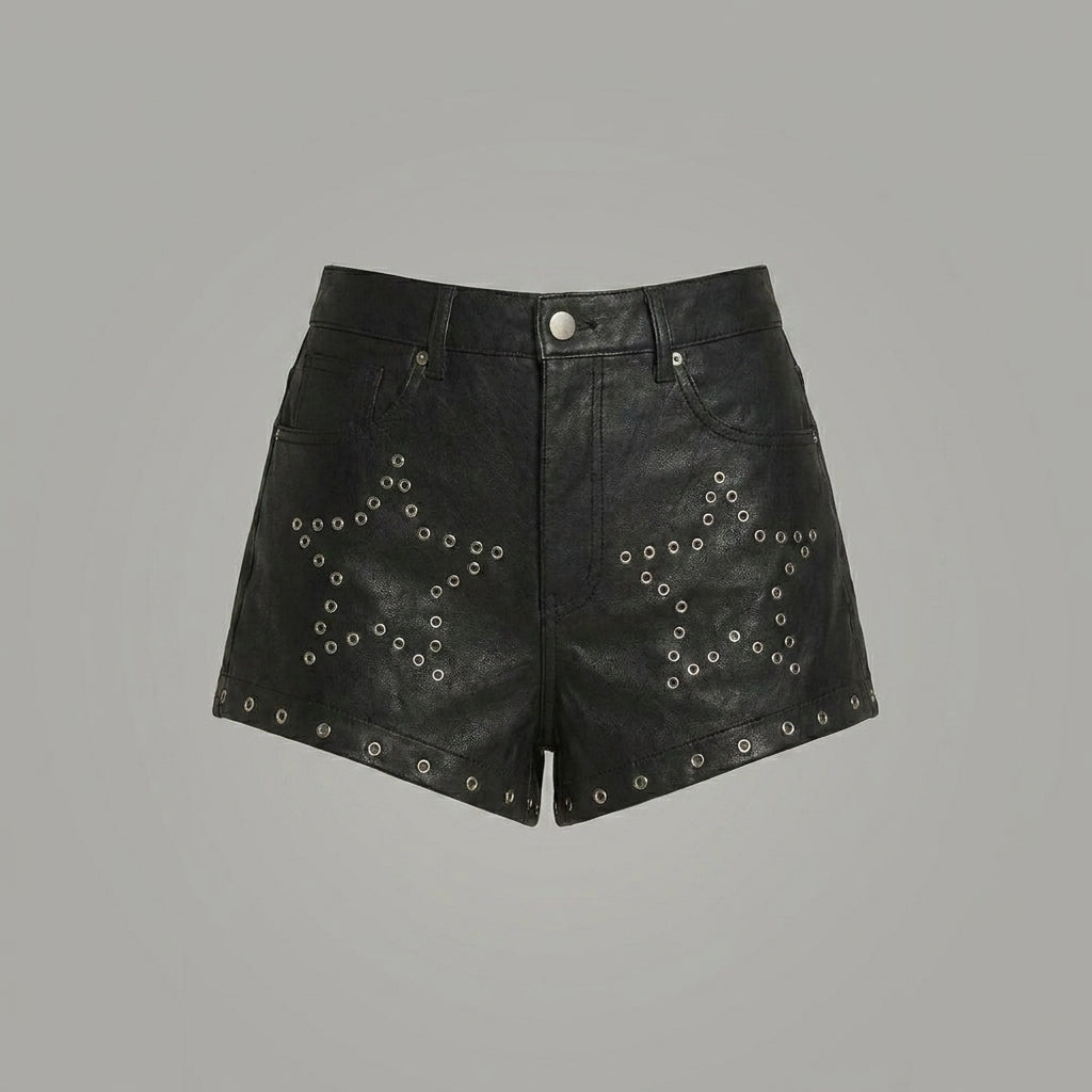 High-Waisted Studded Faux Leather Shorts for Women