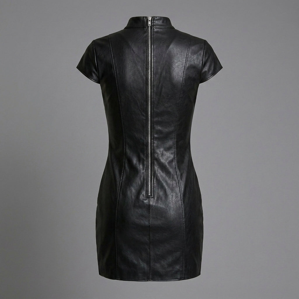 High Neck Zip Leather Dress