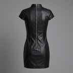 High Neck Zip Leather Dress