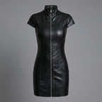 High Neck Zip Leather Dress