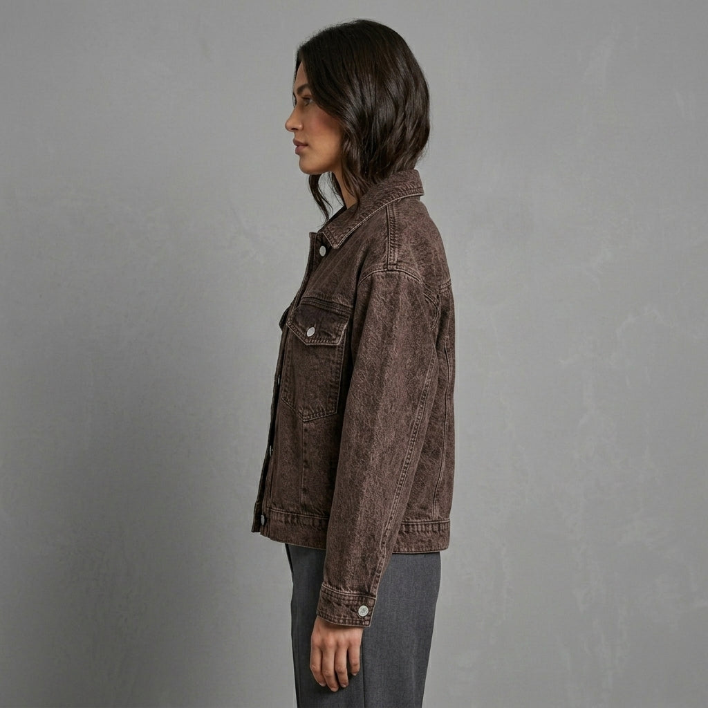 Hot Fudge Brown Denim Trucker Jacket