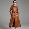 Italian Luxe Real Leather Trench Coat for Women – Premium Long Belted Jacket