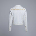 Ivory Studded Lambskin Leather Moto Jacket for Women