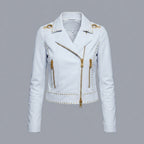 Ivory Studded Lambskin Leather Moto Jacket for Women