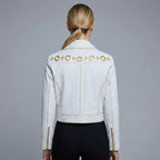 Ivory Studded Lambskin Leather Moto Jacket for Women
