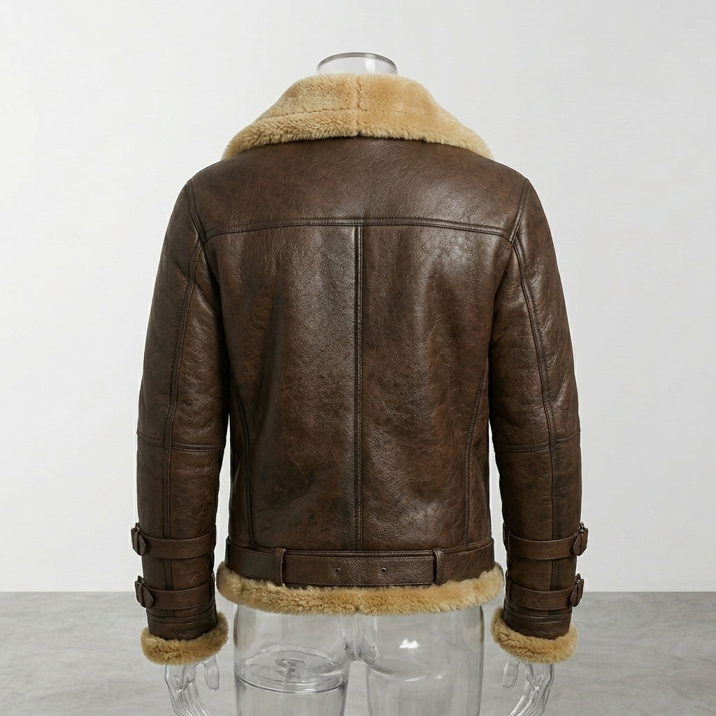 Men’s Brown B-3 Aviator Sheepskin Shearling Bomber Jacket