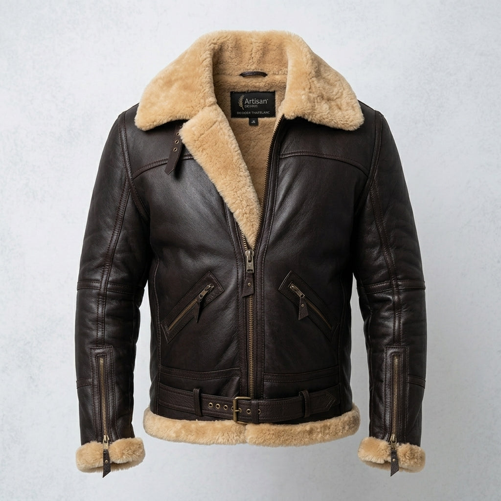 Pinnacle B-3 Shearling Bomber Leather Jacket