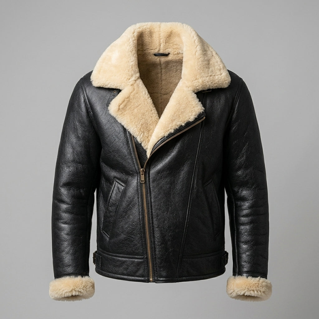 Men’s Short Shearling B-3 Flight Motorcycle Jacket