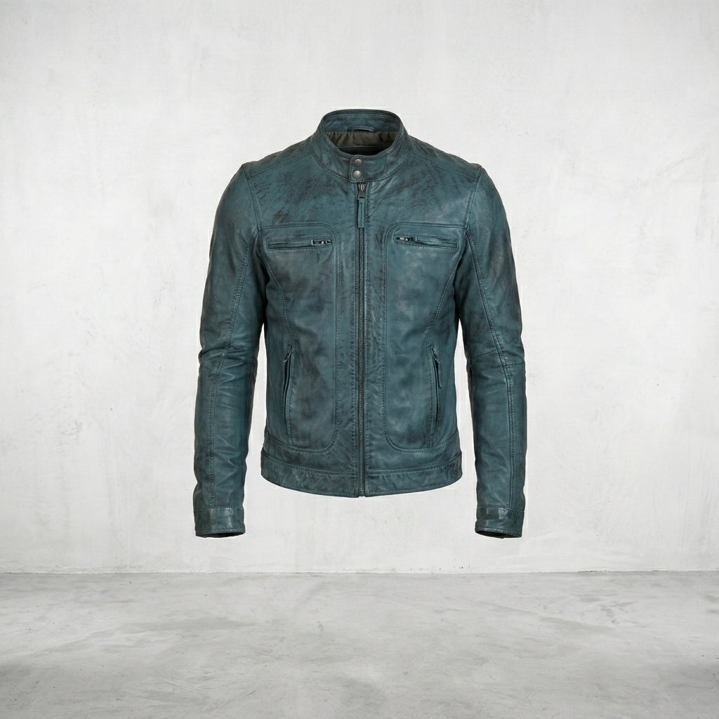 Men’s Cafe Racer Distressed Biker Leather Jacket