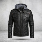 Men’s Brando Motorcycle Biker Leather Jacket with Hood