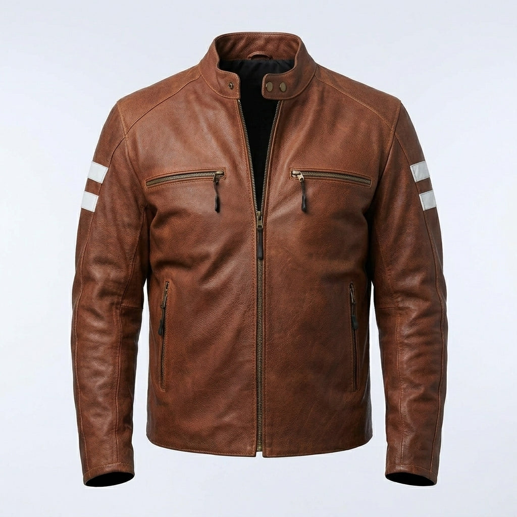 Men’s Red Leather Biker Motorcycle Jacket