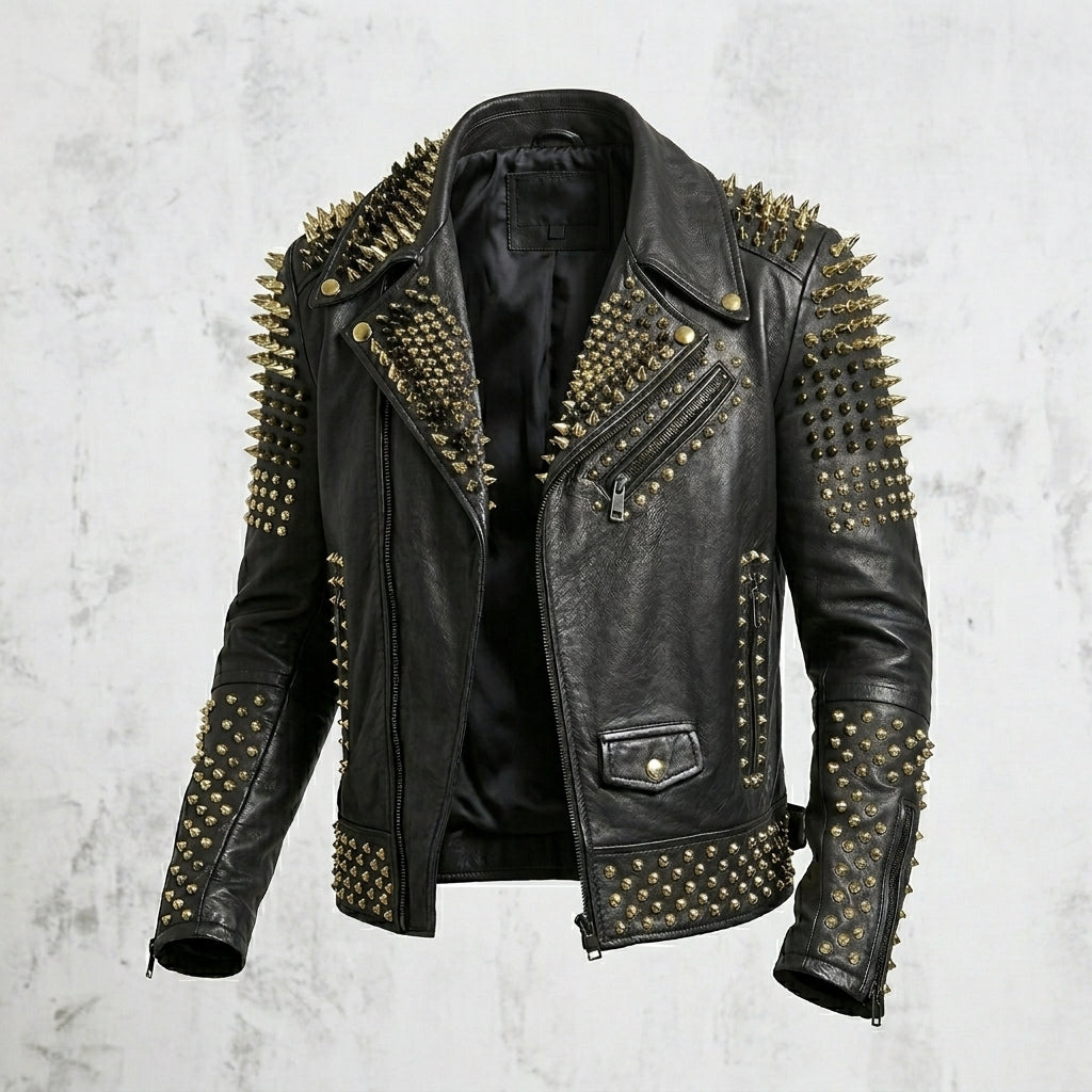 Men’s Black Studded Biker Leather Jacket