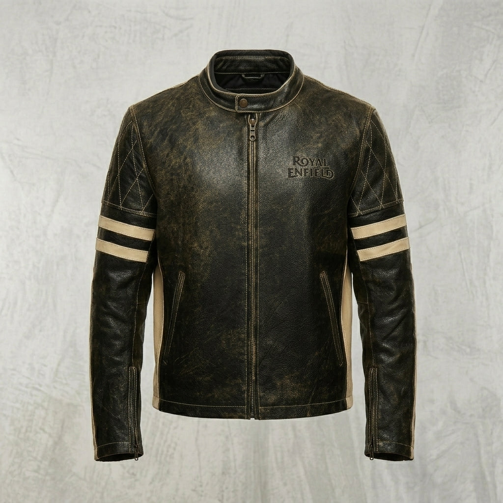 Royal Enfield Black Cafe Racer Motorcycle Jacket