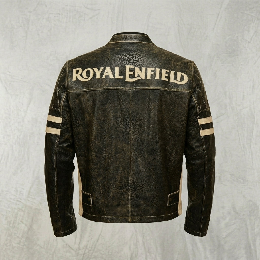 Royal Enfield Black Cafe Racer Motorcycle Jacket