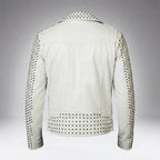Men’s White Studded Biker Leather Jacket